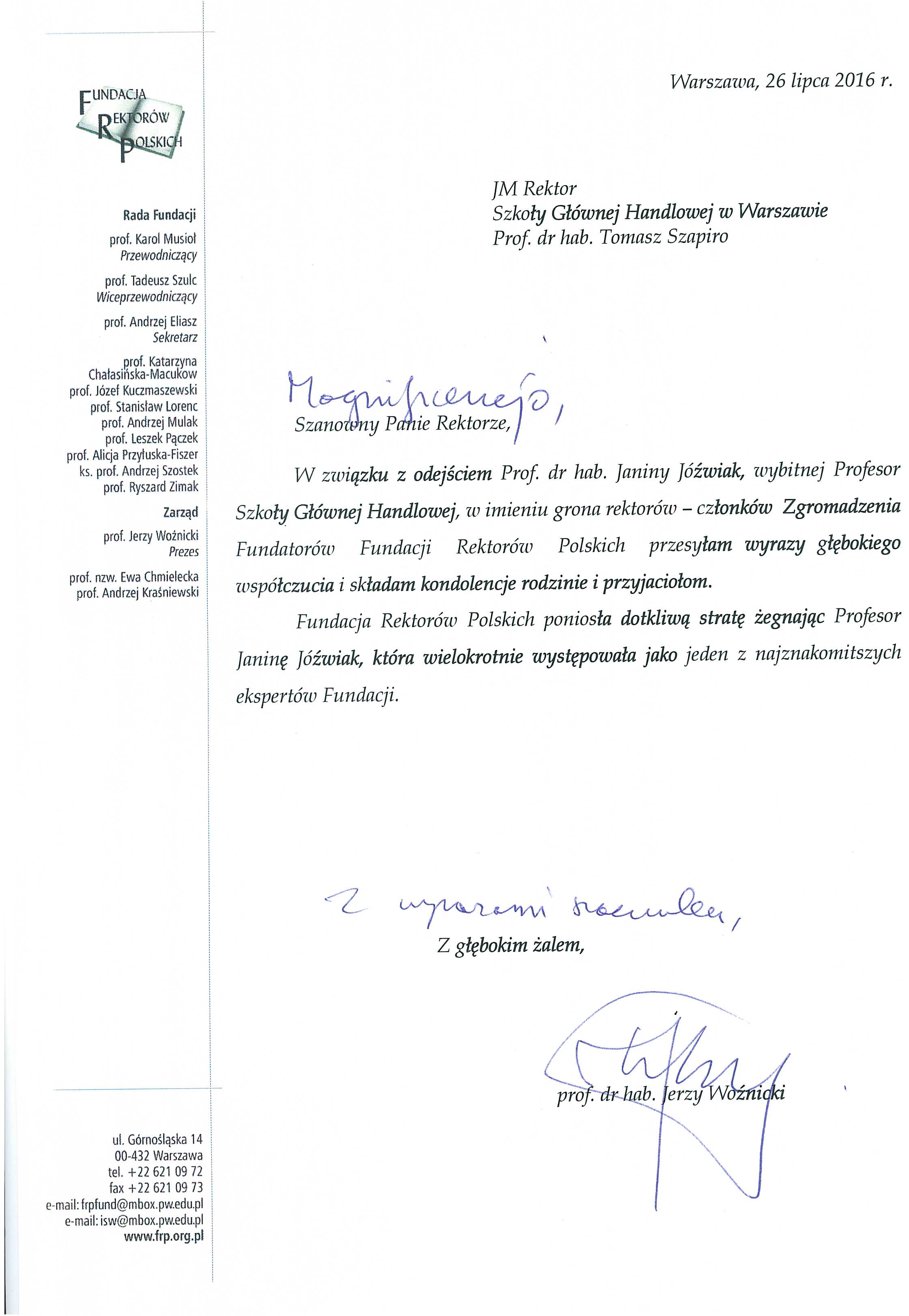 LIST KONDOLENCYJNY